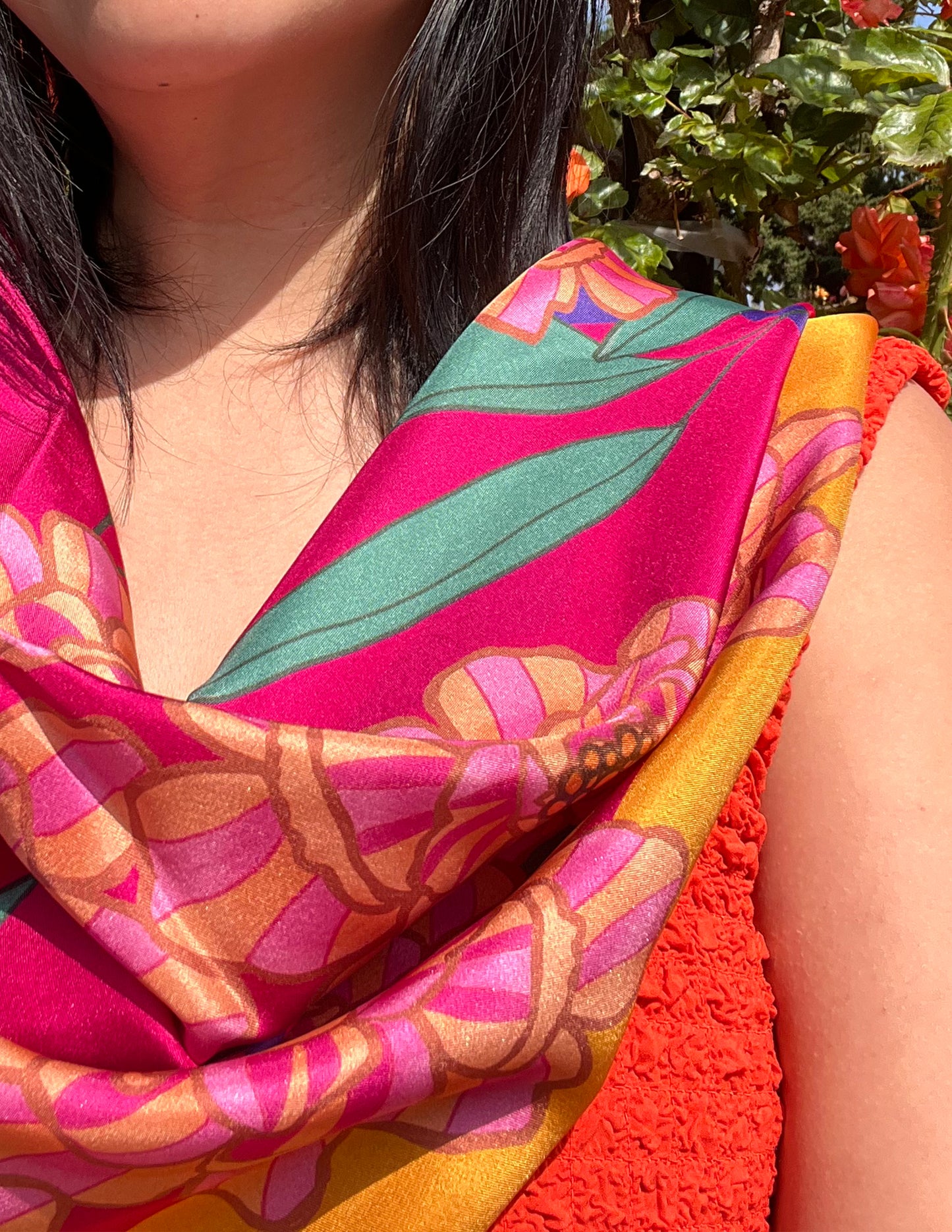 Orange Peony Silk Twill Scarf - cukimber designs