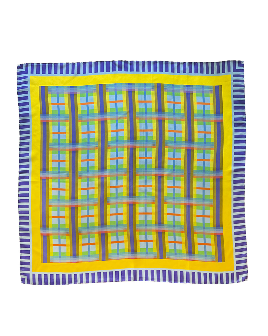 Cyan Sunshine Yellow Plaid SILK TWILL SCARF