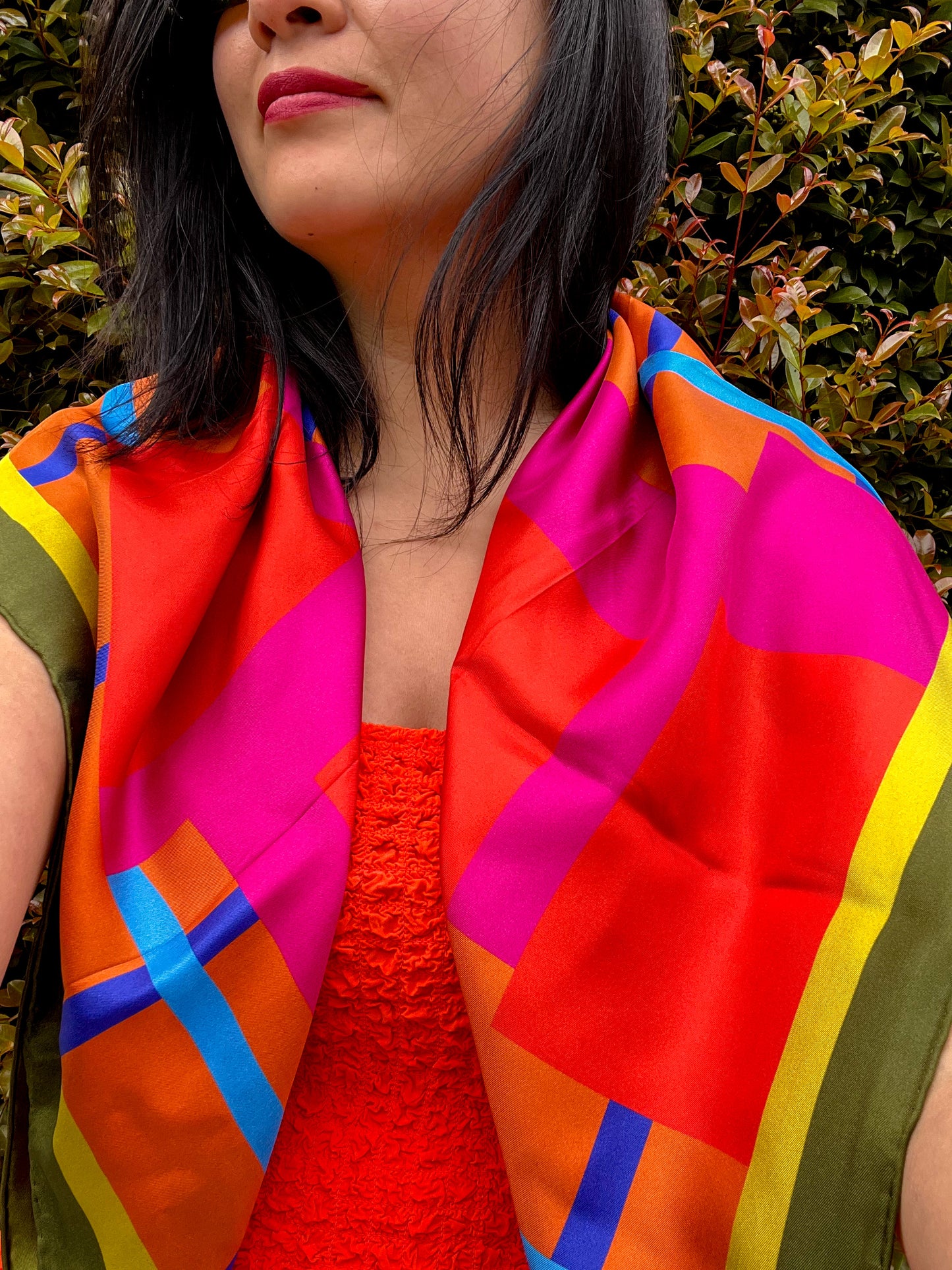 Orange Bloc Party Silk Twill Scarf - cukimber designs