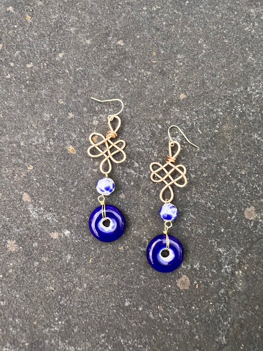 Infinity Knots - Blue Porcelain Earrings