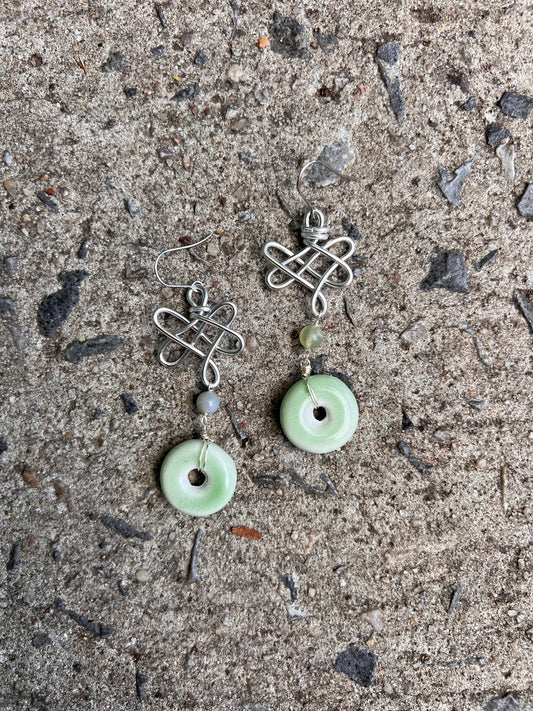 Infinity Knots - Green Porcelain Earrings
