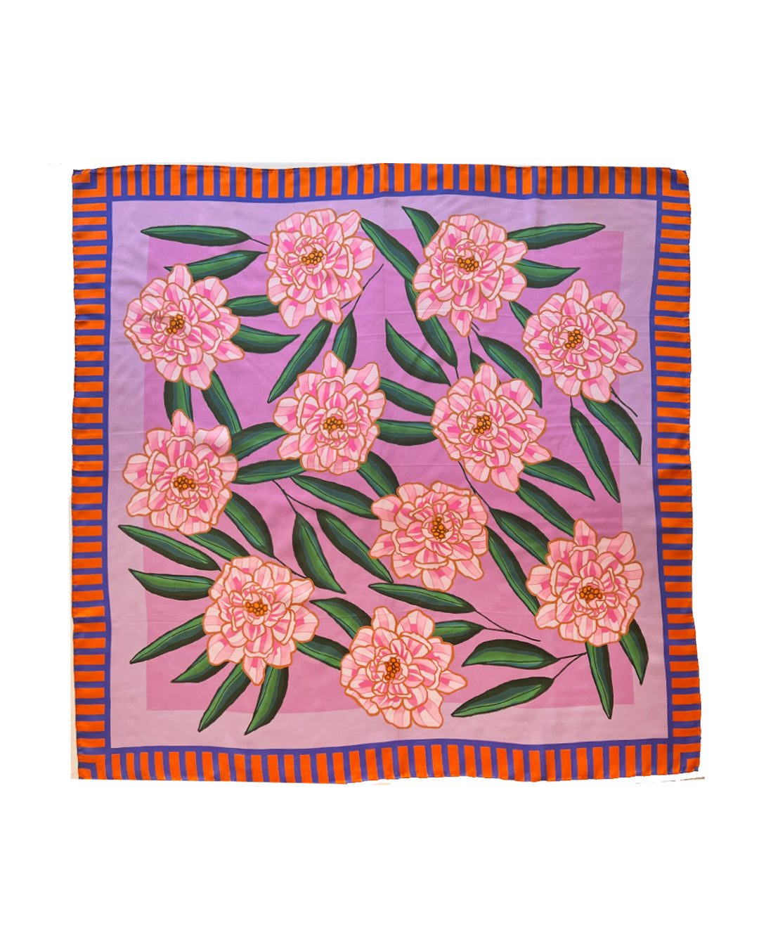 Orange Pink Peonies SILK TWILL SCARF - PREORDER ONLY