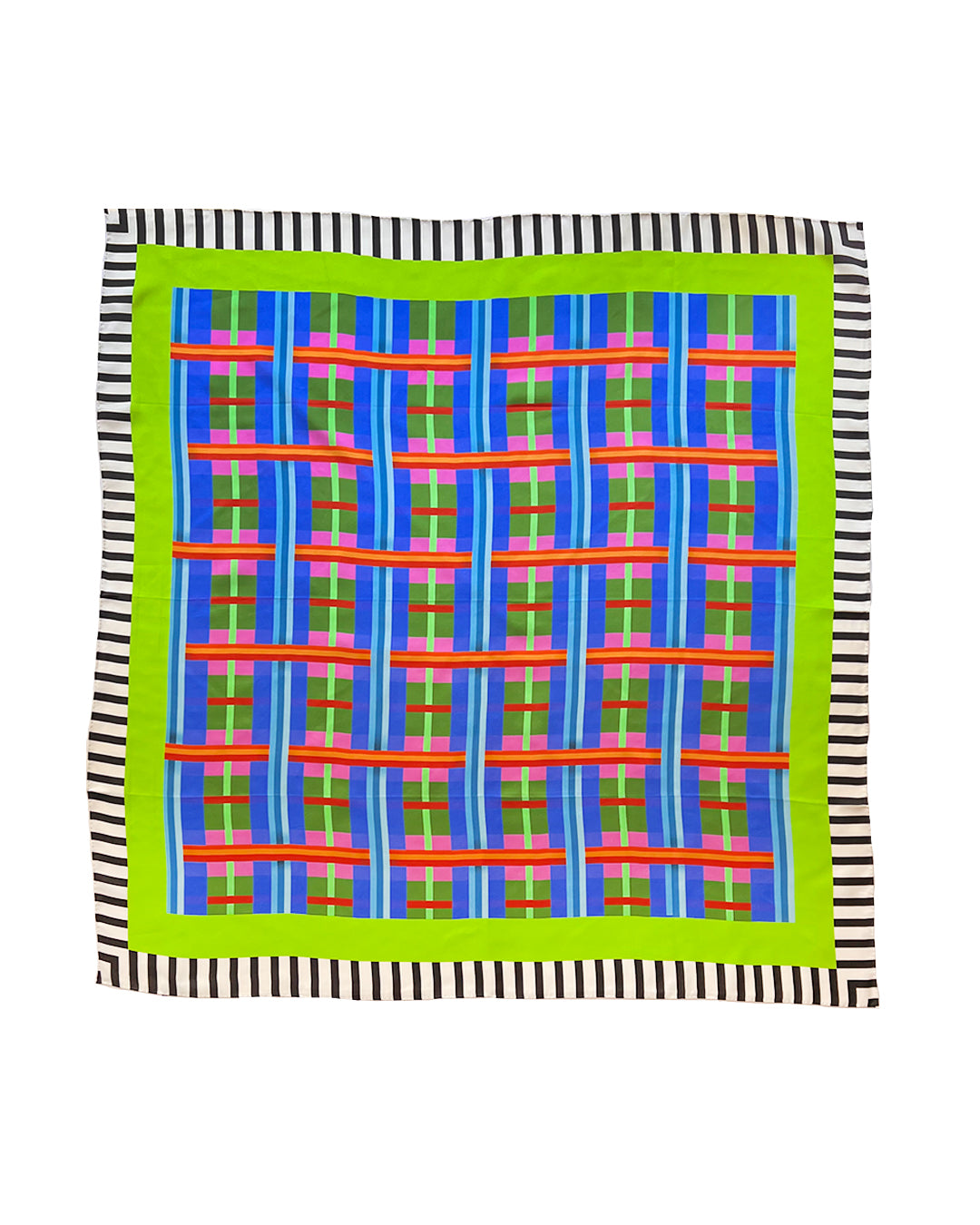 Zebra Candy Black White Neon Green Plaid SILK TWILL SCARF - PREORDER ONLY