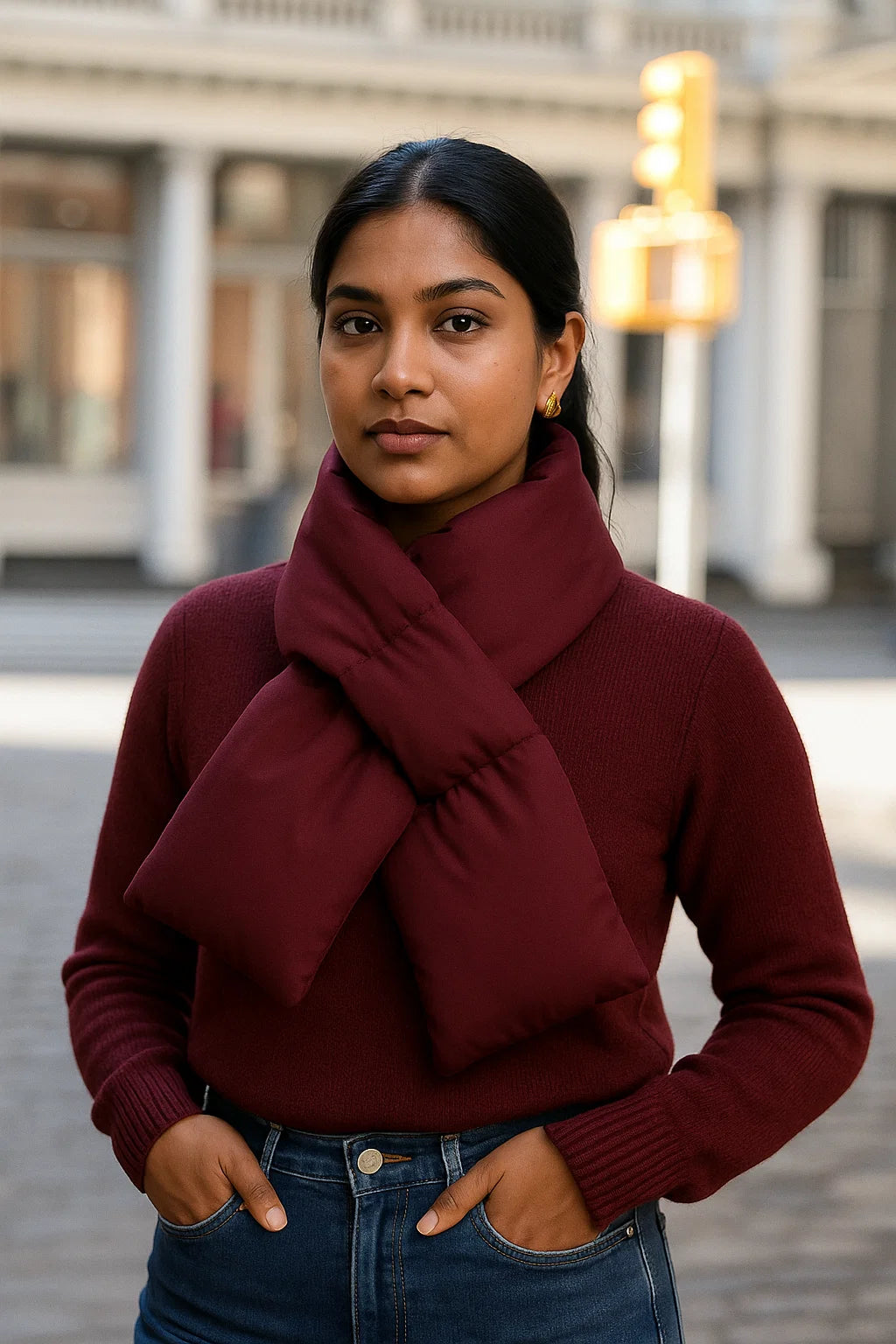 Burgundy Infinity Knots Puffer Scarf | Colorful Winter | cukimber designs
