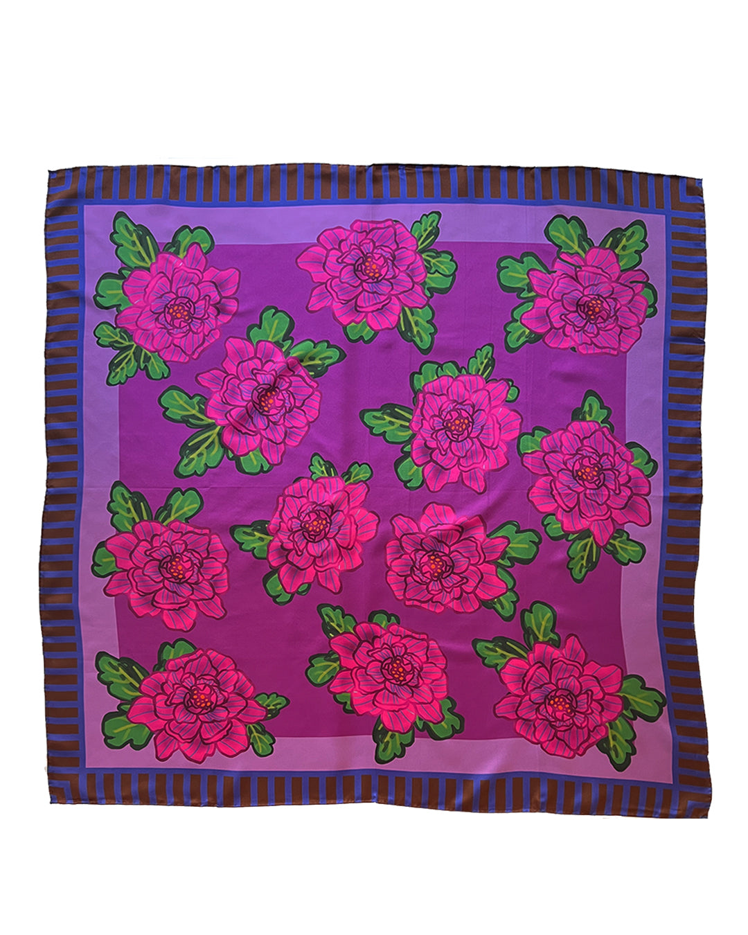 Berry Fuschia Pink Peonies SILK TWILL SCARF - PREORDER ONLY