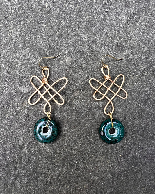 Infinity Knots - Green Ceramic Earrings