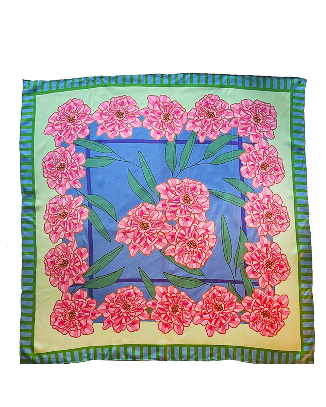 Mint Blue Peony Silk Twill Scarf - cukimber designs