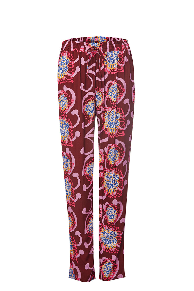 Maroon Pink Alien Flowers Pants