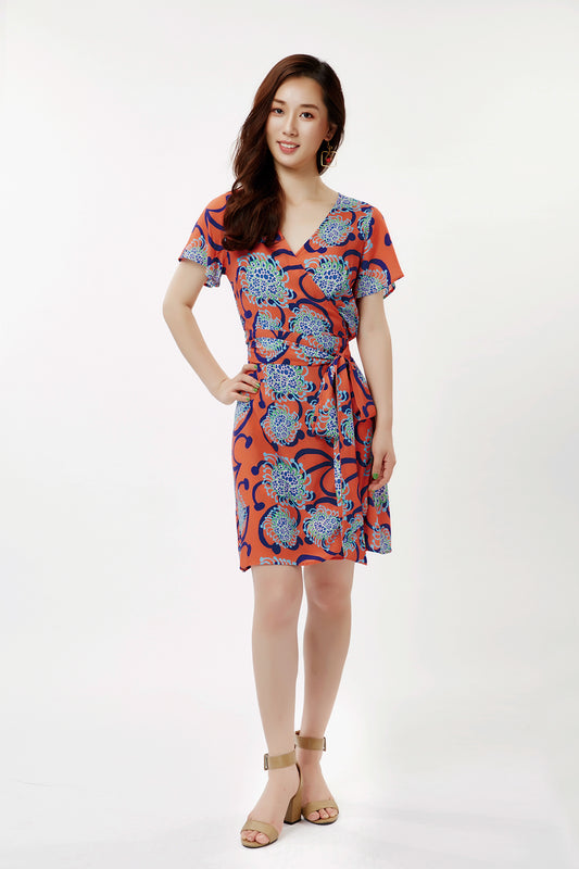 cukimber colorful short wrap dress coral blue