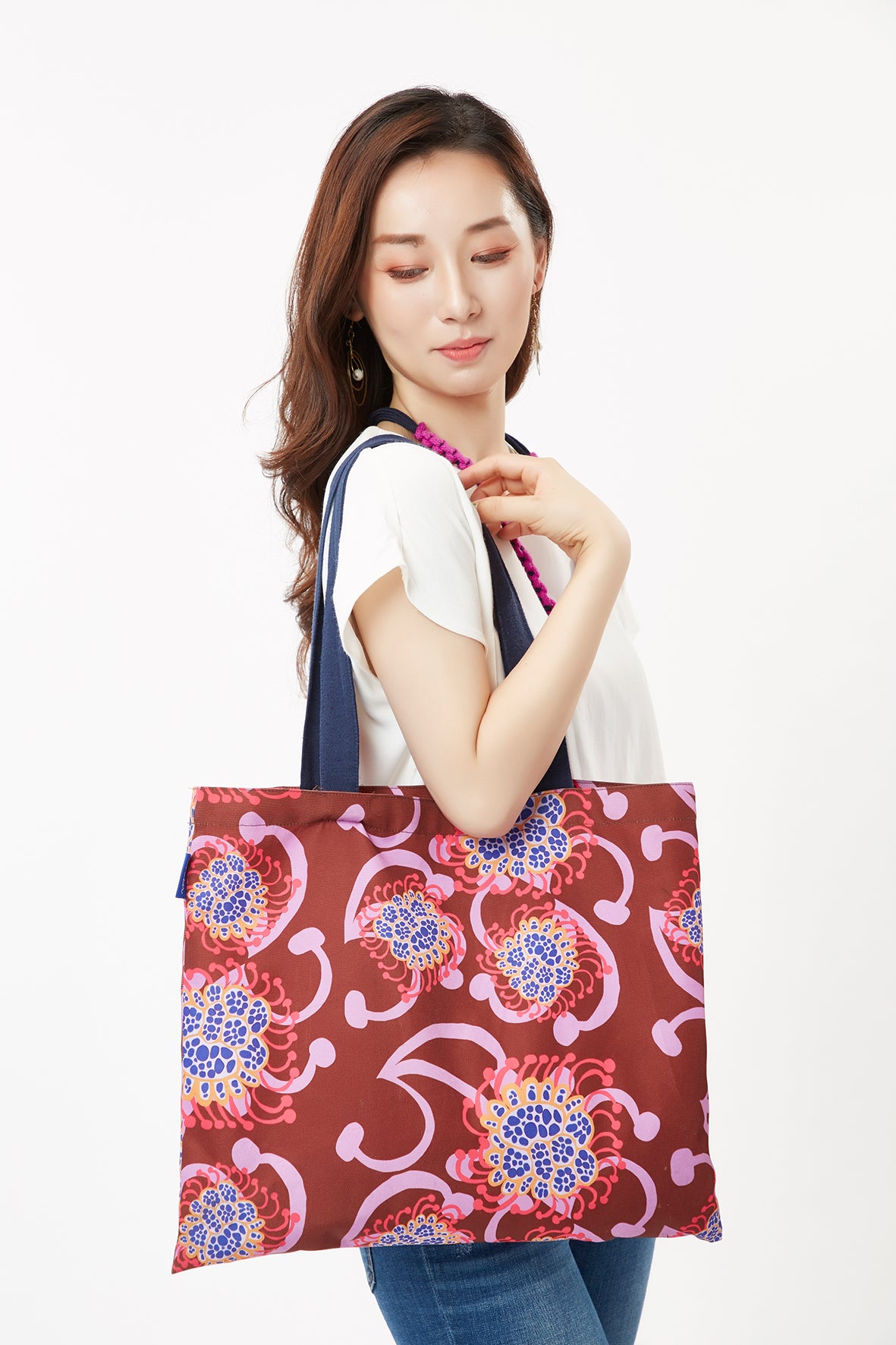 Maroon Pink Alien Flowers Tote cukimber