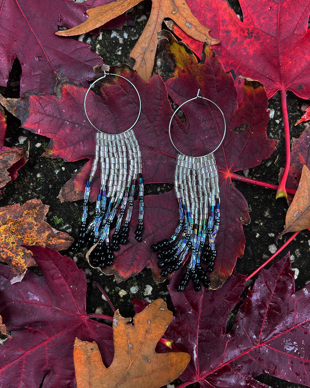 White and Black Fringe Seed Bead Earring