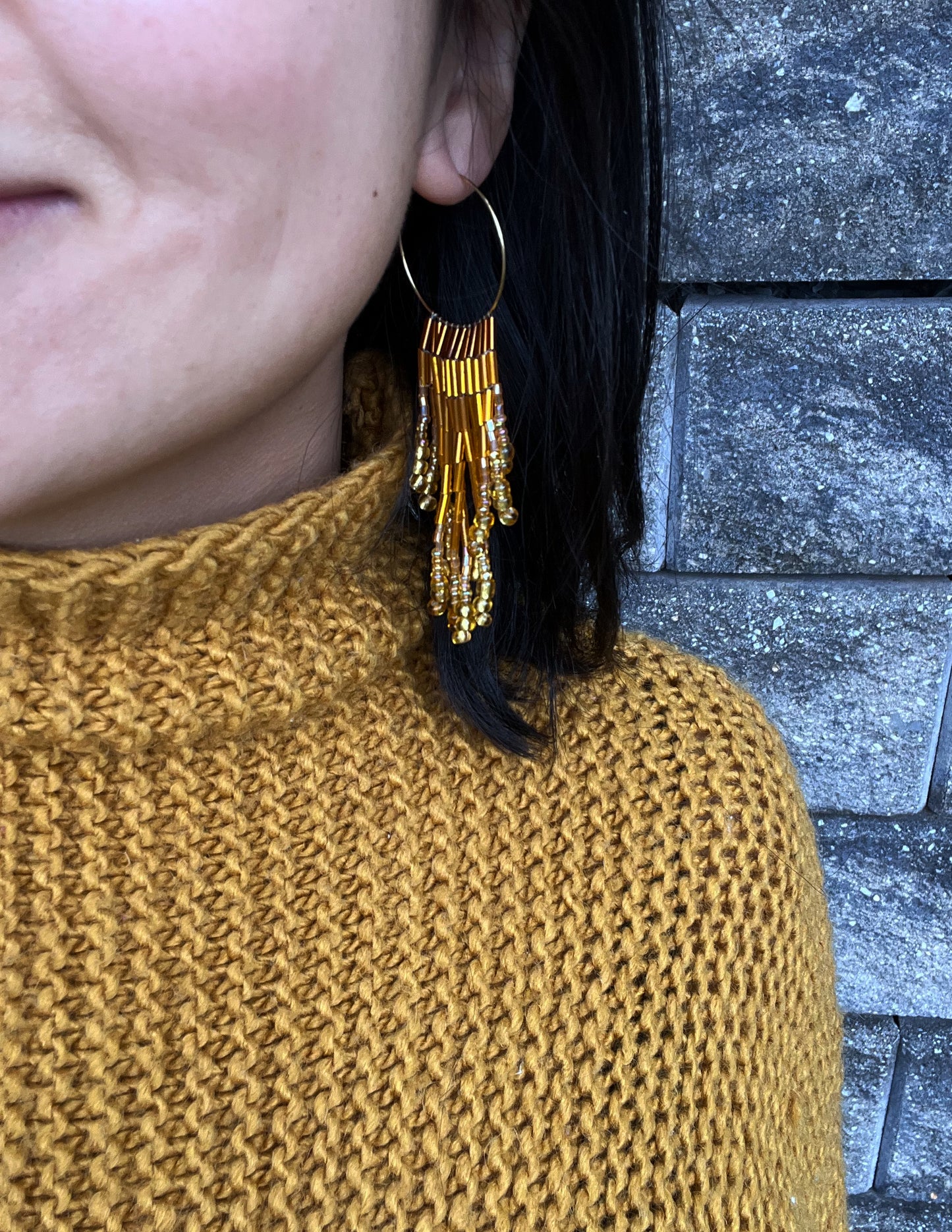 Brown Orange Cascade Fringe Seed Bead Earring