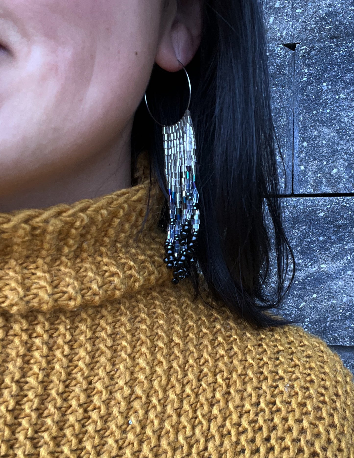 White and Black Fringe Seed Bead Earring