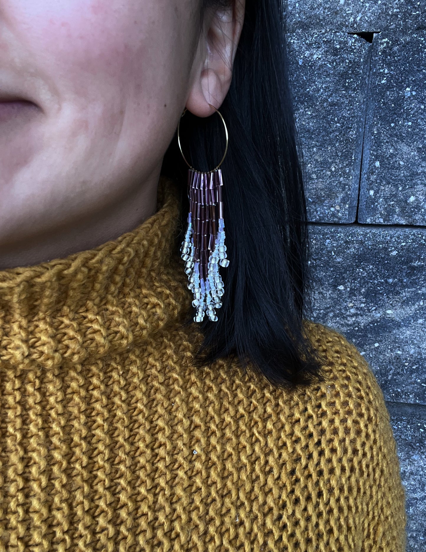 White and Purple Fringe Seed Bead Earring