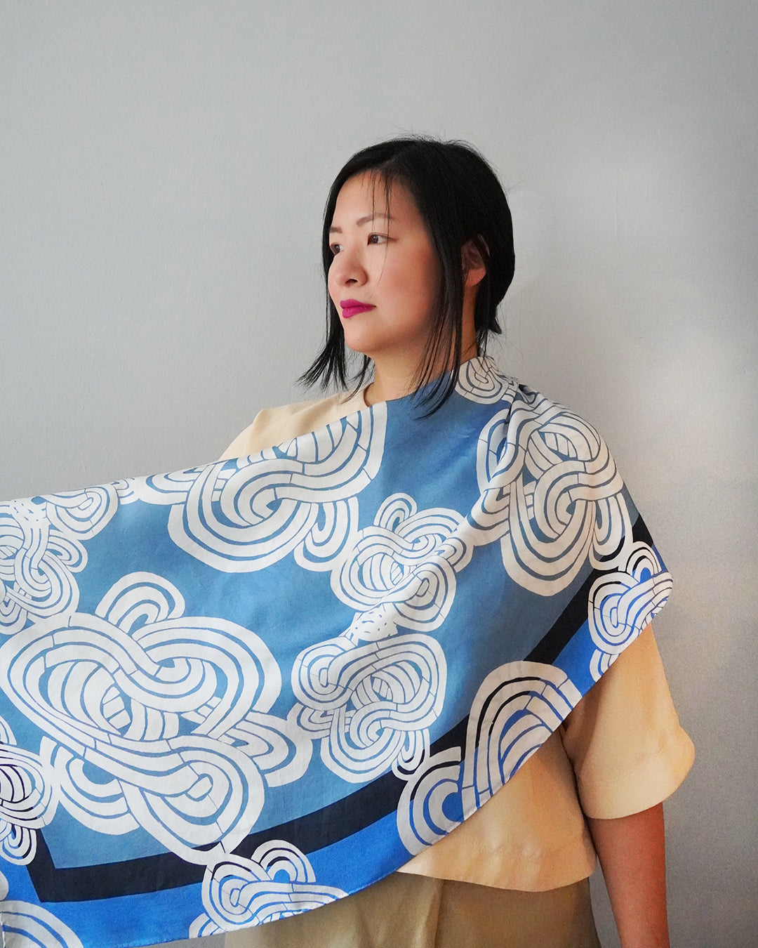 Blue Infinity Knots Silk Twill Scarf - cukimber designs