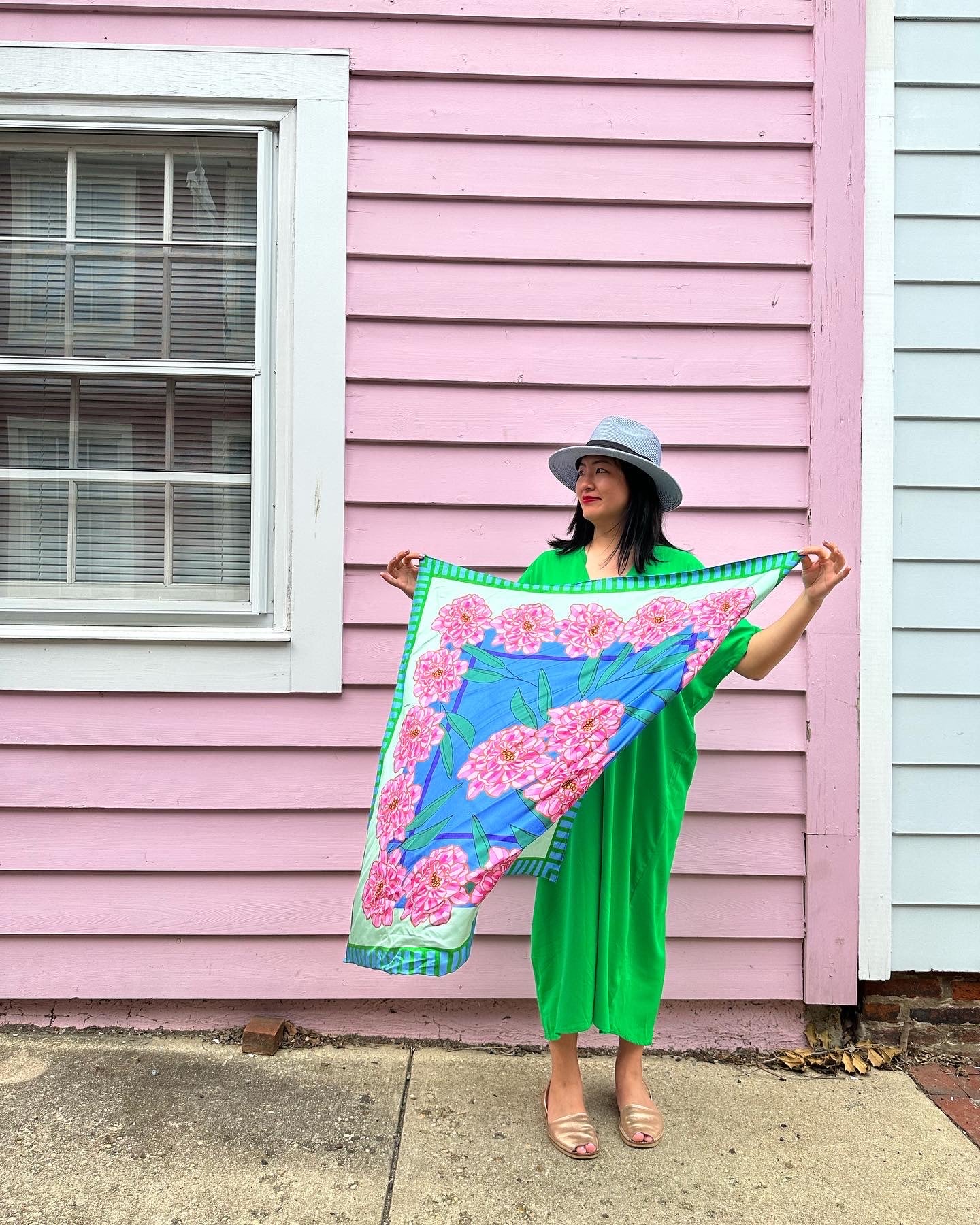 Mint Blue Peony Silk Twill Scarf - cukimber designs