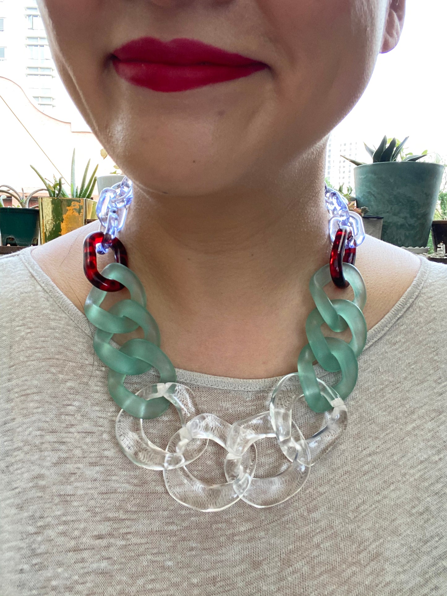 Infinite Colors Cristina Necklace - Clear Blue Gray Teal Red Tortoise