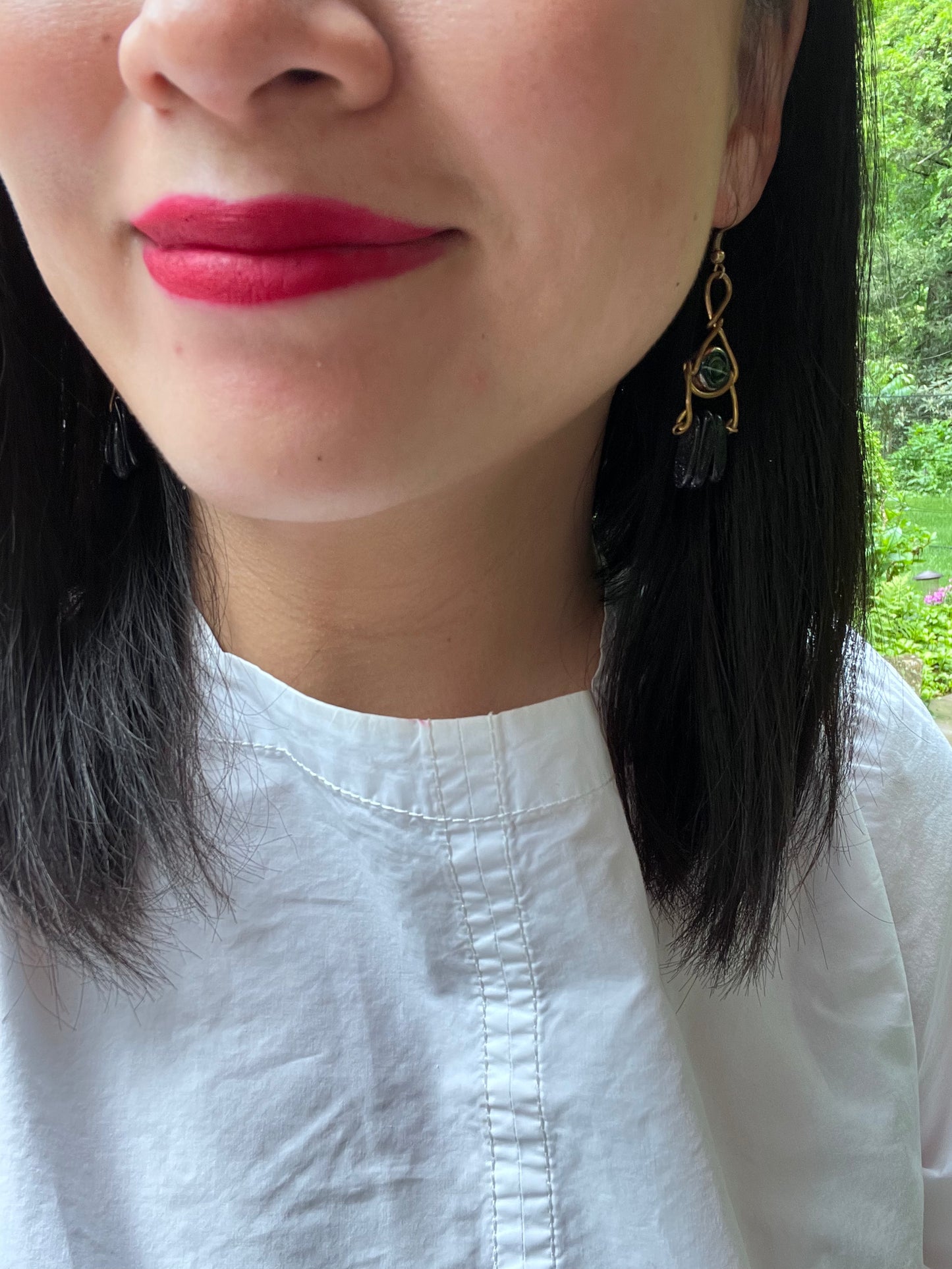 Navy Blue Goldstone Drop Earrings | cukimber