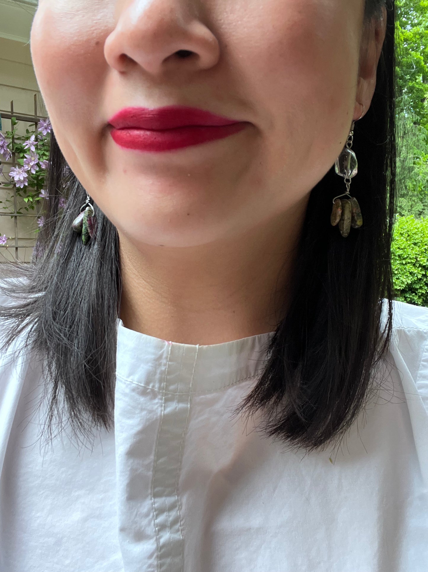 Clear Quartz & Purple Green Tourmaline Drop Earrings | cukimber designs