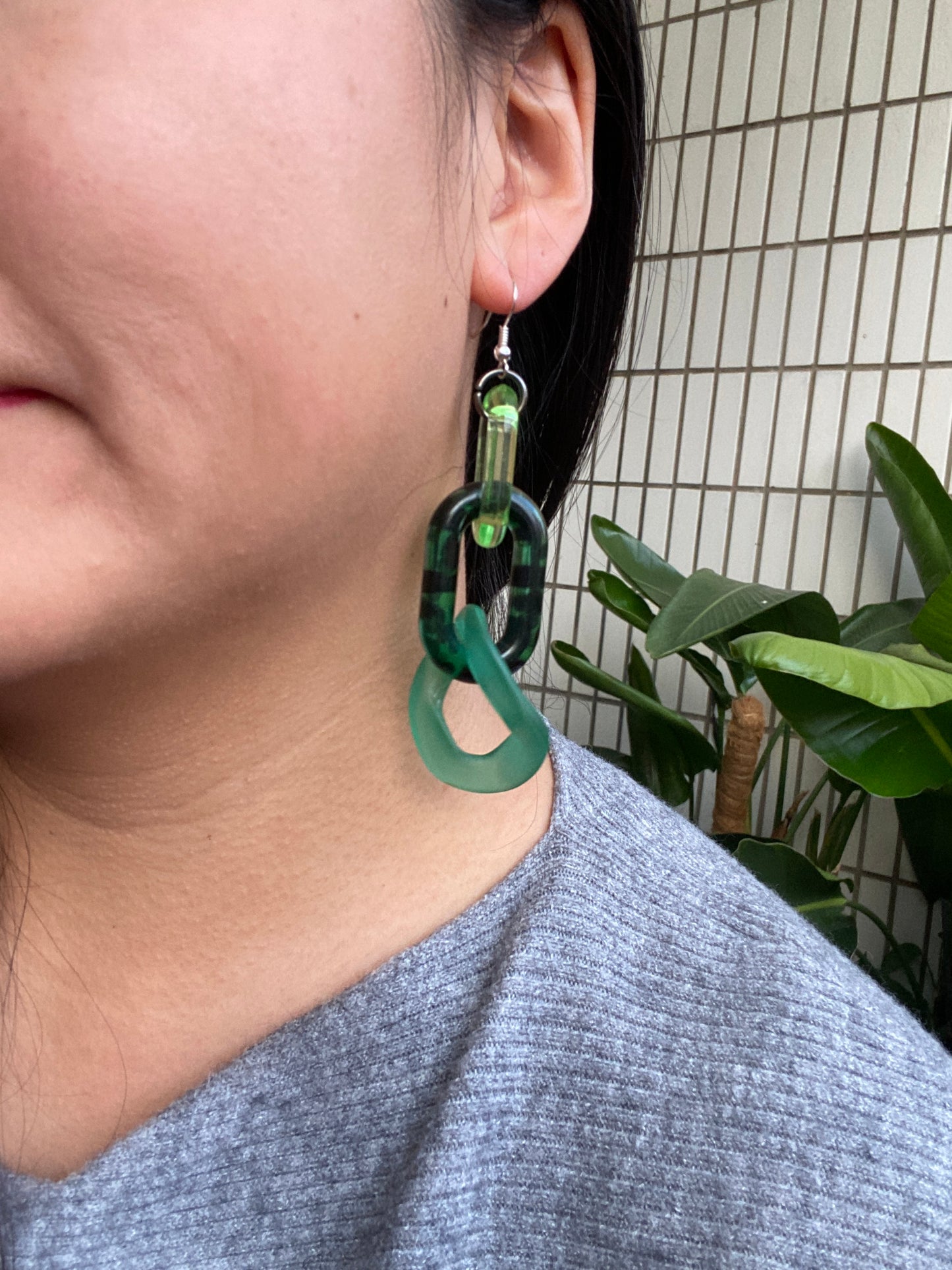 Infinite Colors Jade Green Tortoise Triple Chain Earrings