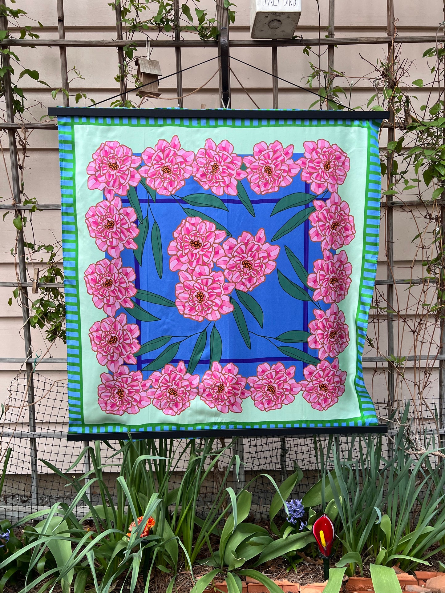 Mint Blue Peony Silk Twill Scarf - cukimber designs