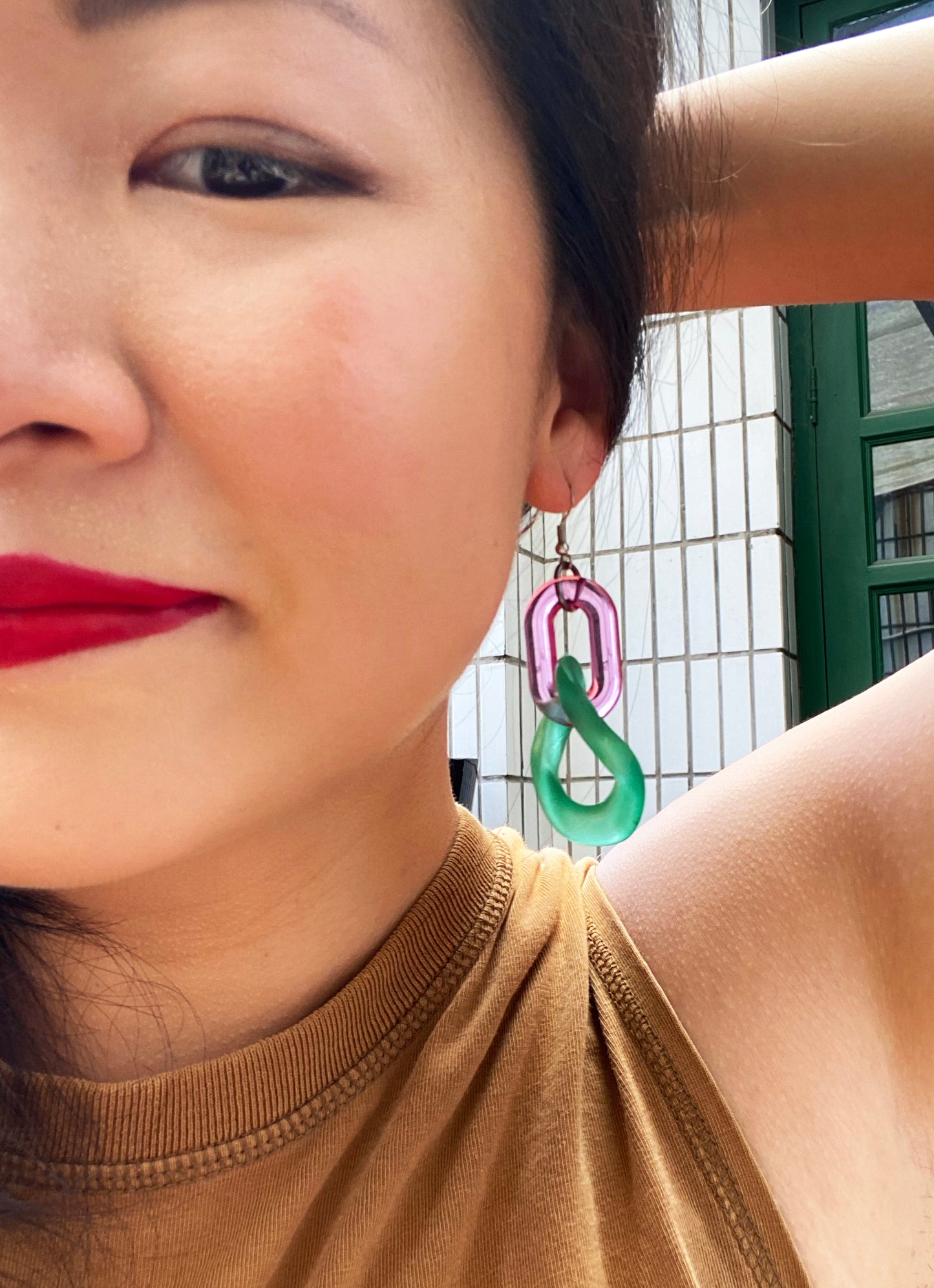 Infinite Colors Magenta Jade Green Chain Earrings