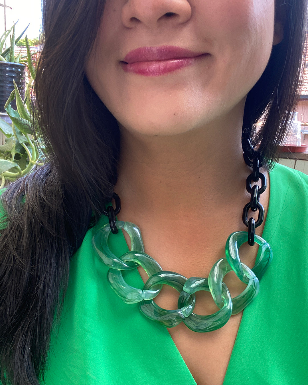 Infinite Colors Rosie 2 Necklace - Jade Green Black Large Links