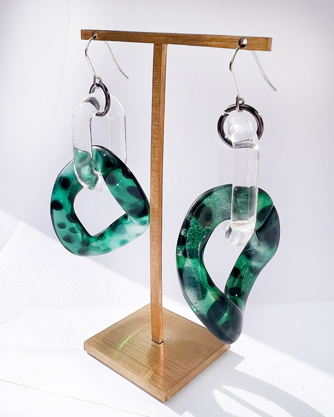 Infinite Colors Tortoise Green Clear Chain Earrings