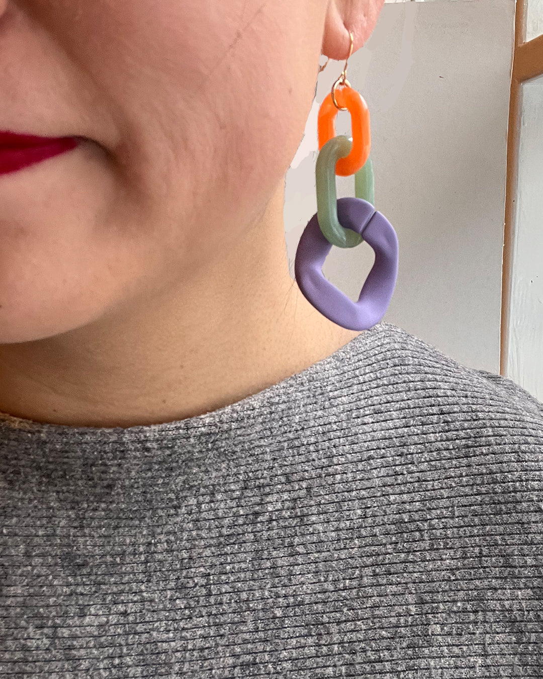 Infinite Colors Purple Orange Jade Triple Chain Earrings