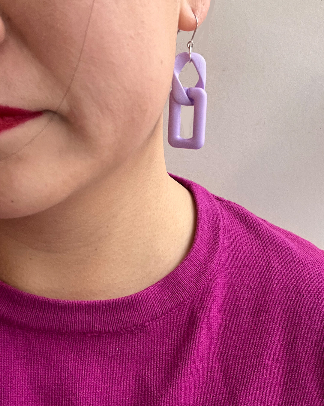 Infinite Colors Matte Purple Rectangle 3 Chain Earrings