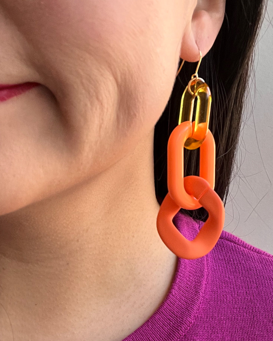 Infinite Colors Orange Triple Chain Earrings