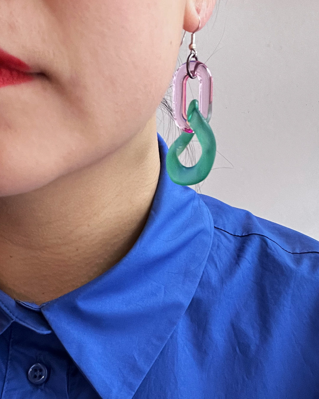 Infinite Colors Magenta Jade Green Chain Earrings