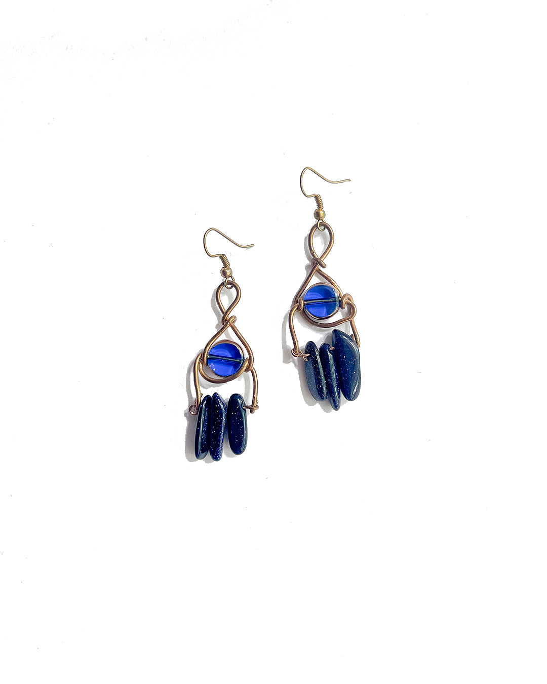 Navy Blue Goldstone Drop Earrings | cukimber