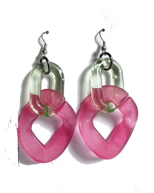 Infinite Colors Magenta Pink Lime Green Chain Earrings | cukimber designs