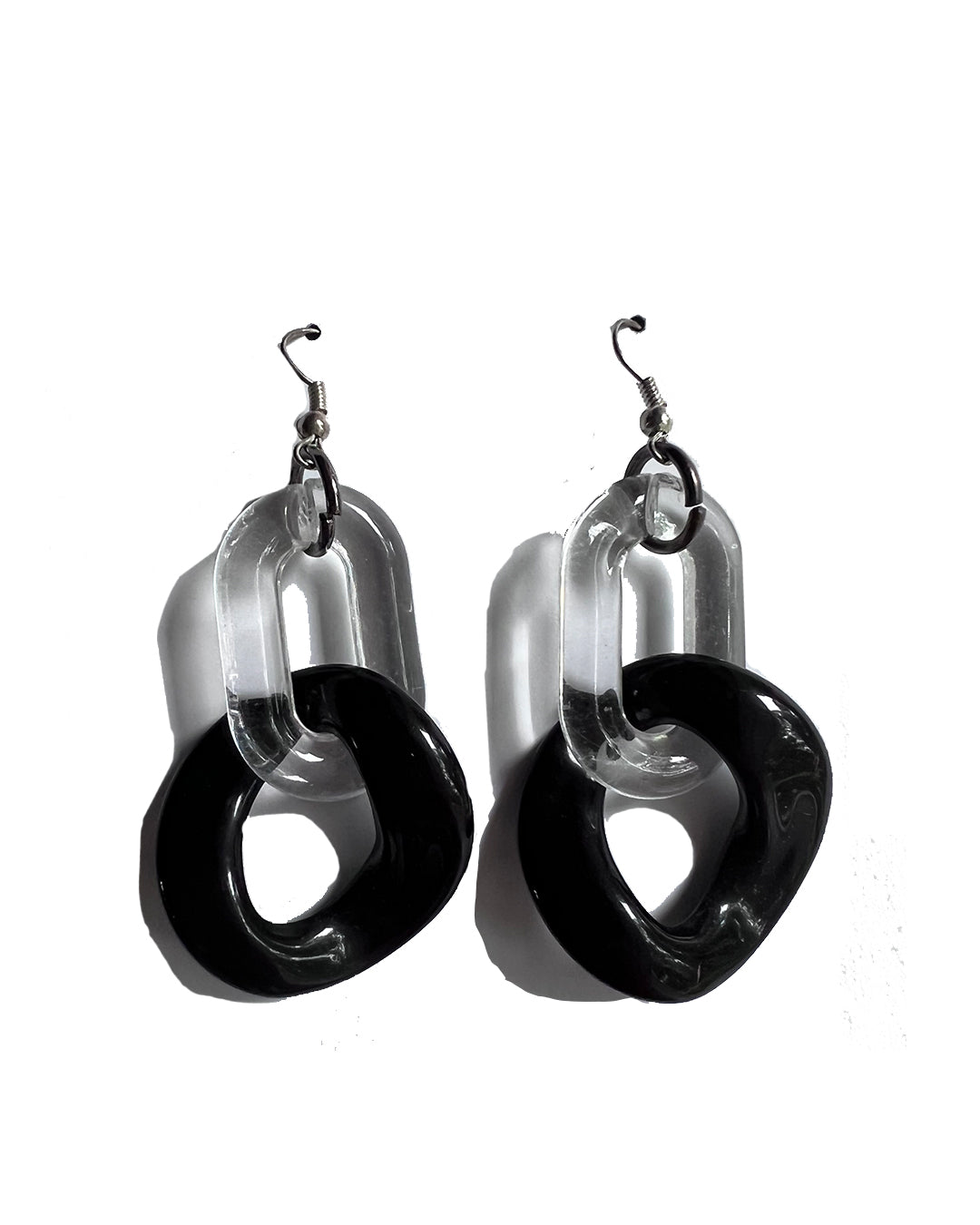 Infinite Colors Black Clear Round Chain Earrings | cukimber designs