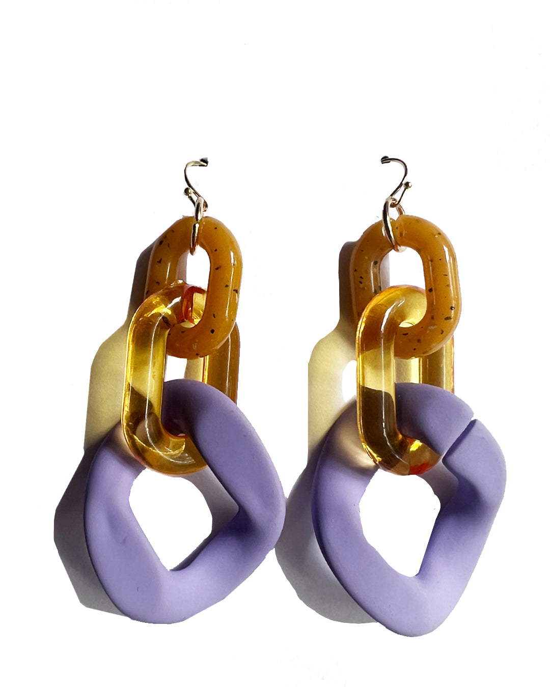 Infinite Colors Mustard Yellow Purple Triple Chain Earrings | cukimber designs