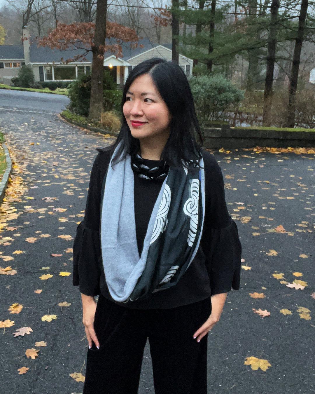 Heather Gray Knots Infinity Cashmere Silk Chiffon Scarf | cukimber designs