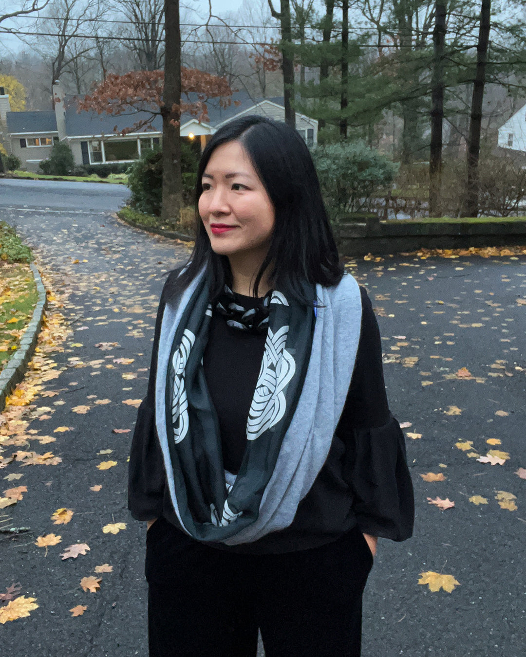 Heather Gray Knots Infinity Cashmere Silk Chiffon Scarf | cukimber designs