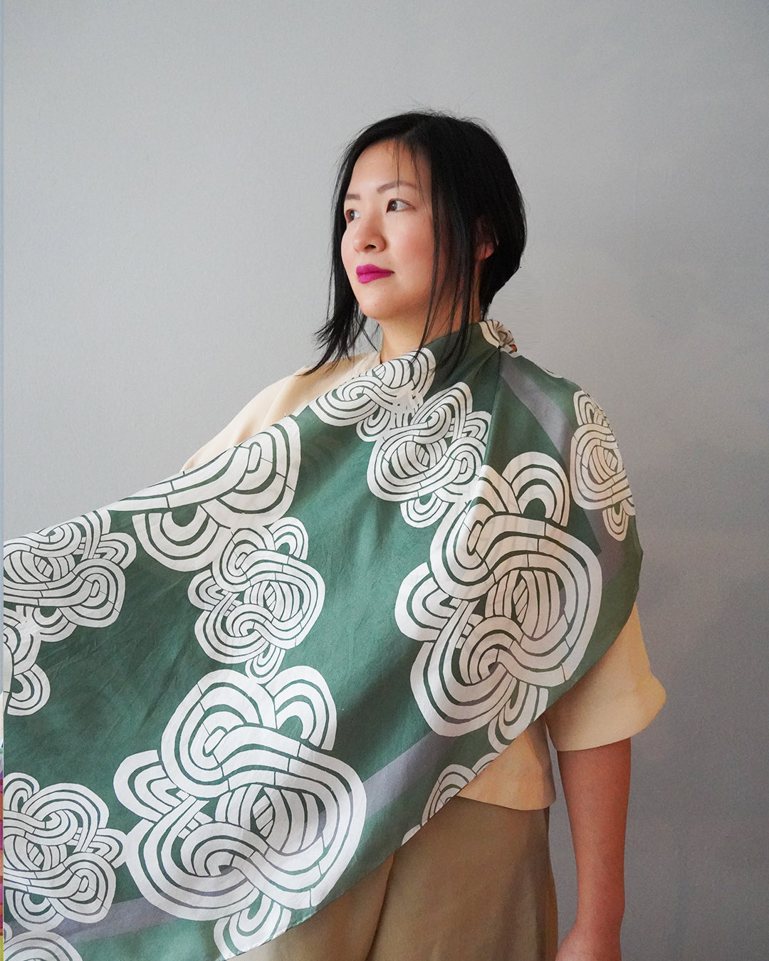 Sea Moss Infinity Knots Silk Twill Scarf - cukimber designs