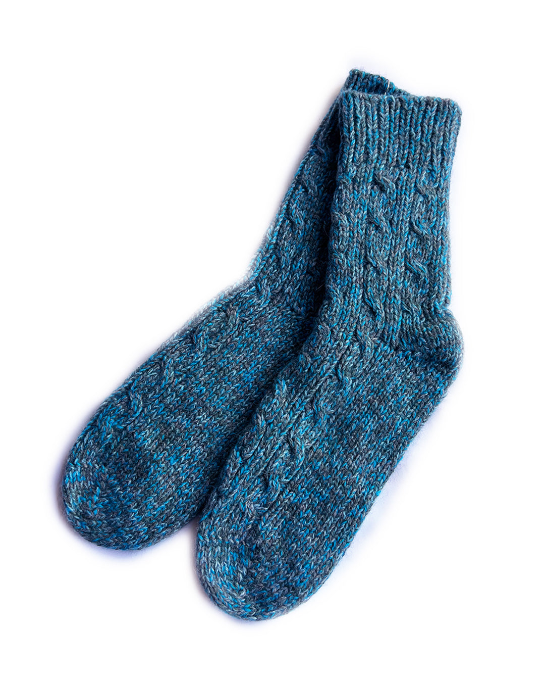 Aqua Blue Gray Black Blend Cableknit Cashmere Socks | cukimber designs