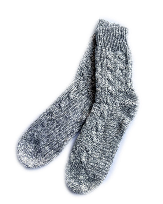 Light Gray Sparkle Blend Cableknit Cashmere Socks | cukimber designs