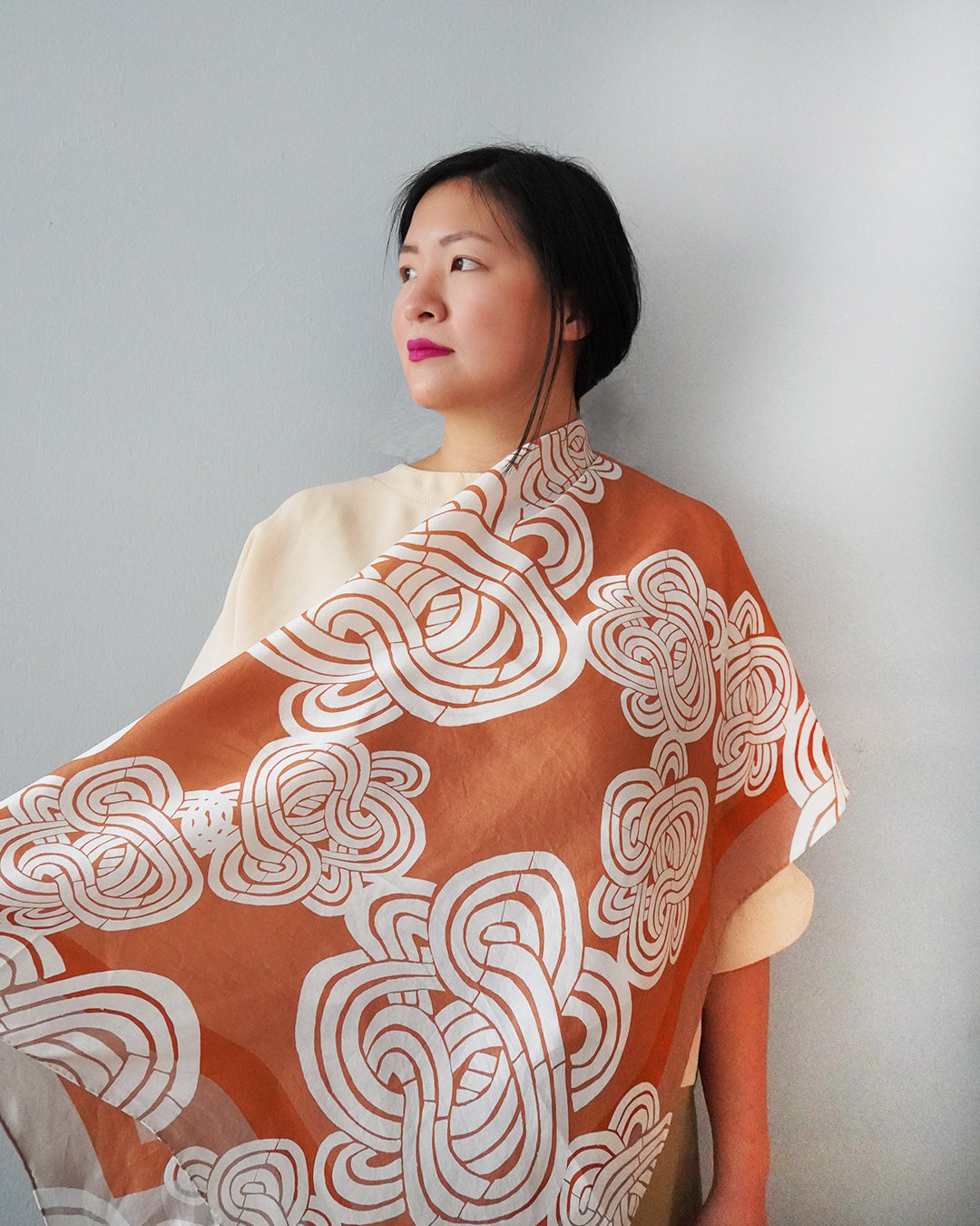 Tan Infinity Knots Silk Twill Scarf - cukimber designs