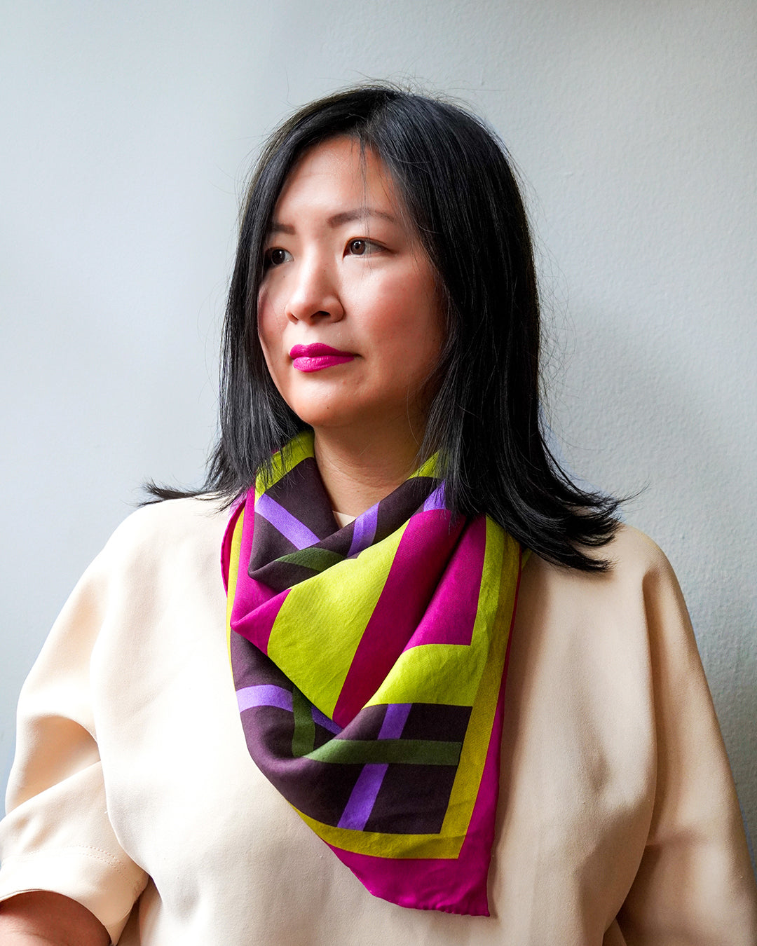 Fuschia Bloc Party Silk Twill Scarf - cukimber designs