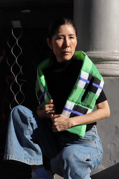 Neon Green Plaid Puffer Scarf | Colorful Winter | cukimber designs