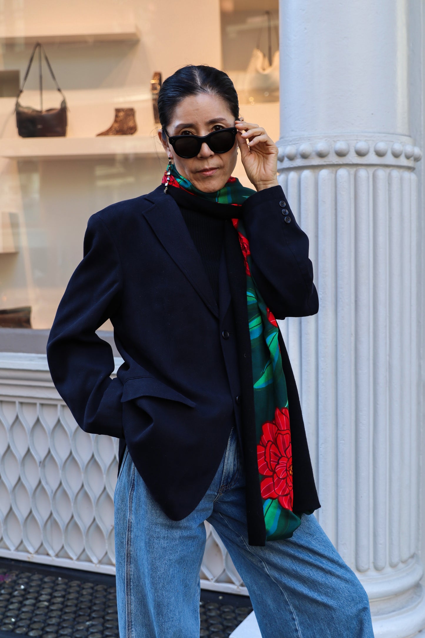 Red Peonies Black Scarf - Cashmere Chiffon Silk | cukimber designs