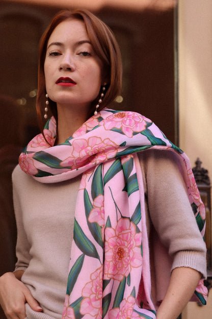 Pink Peonies Scarf - Cashmere Chiffon Silk | cukimber designs