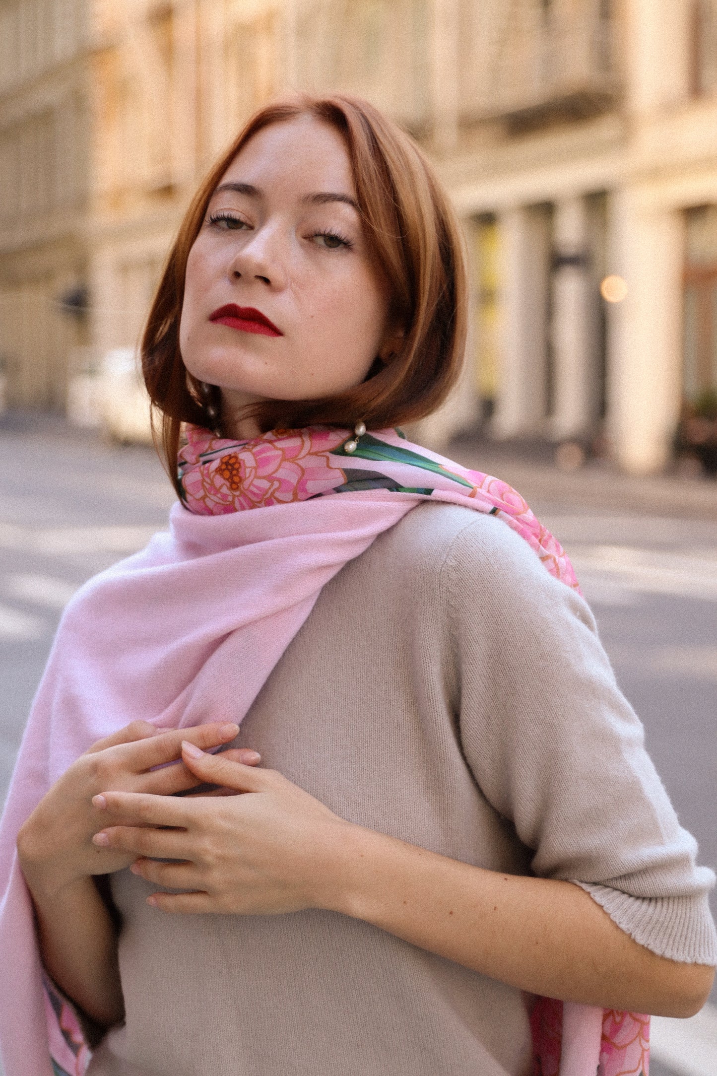 Pink Peonies Scarf - Cashmere Chiffon Silk | cukimber designs