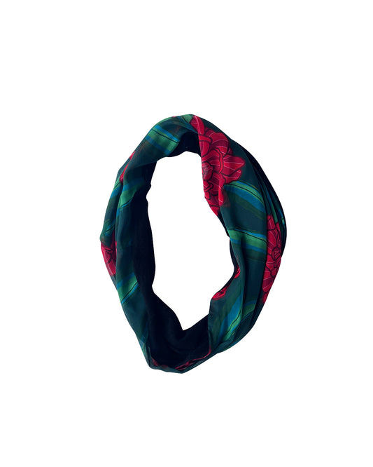 Poinsettia Infinity Black Cashmere Silk Chiffon Scarf | cukimber designs