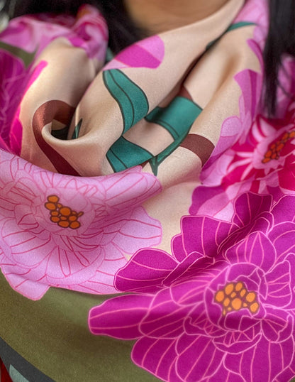 Pink Peony Silk Twill Scarf - cukimber designs