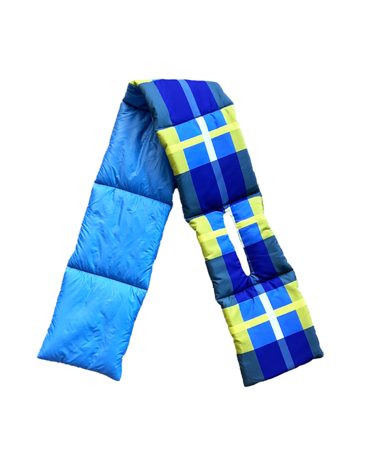 Blue Mustard Yellow Yellow Plaid Puffer Scarf | Colorful Winter | cukimber designs